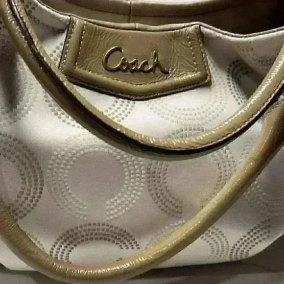 COACH Ashley Signature Tote/Hobo/Satchel Bag in Cream and Taupe - Picture 7 of 12